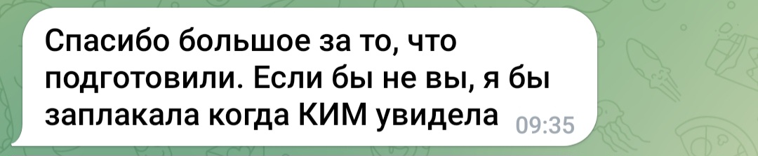 Благодарность ученицы за подготовку к экзамену